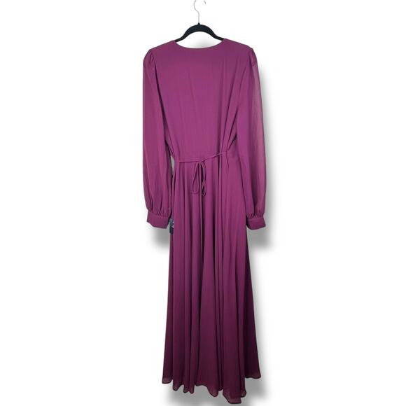 Lulus NWT My Whole Heart Plum Long Sleeve Balloon Sleeves Wrap Maxi Dress XL - Picture 7 of 11